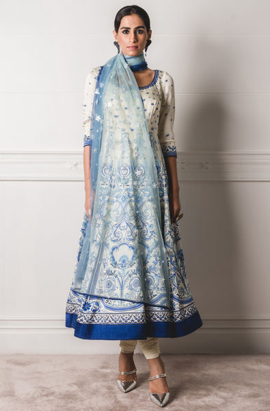 Printed Anarkali with Matching Dupatta and Churidar