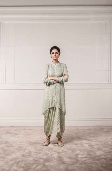 Georgette Printed Kurta with Chikankari Embroidery