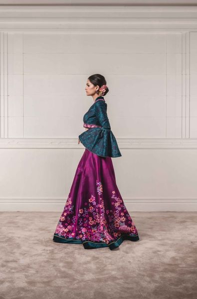 Floral Printed Lehenga Blouse with Flared Sleeves