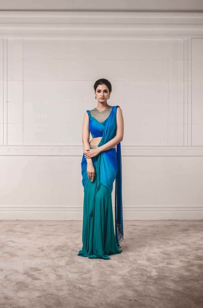 Draped Saree with Chiffon Fluted Blouse