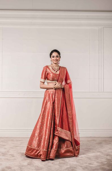 Brocade Lehenga Blouse and Net Dupatta