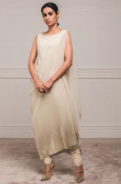Draped Crinkled Kurta Paired with Churidar