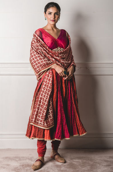 Shaded Anarkali with Stole and Churidar