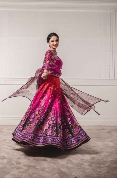 Floral Printed Kalidar Lehenga with Blouse and Dupatta