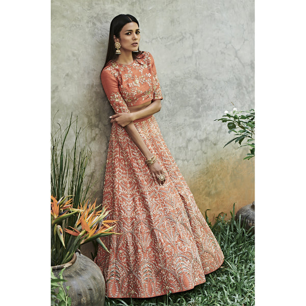 Coral Lehenga and Crop Top