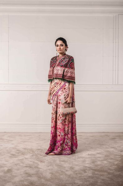 Printed Concept Saree, Paired with Embroidered Cape