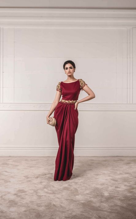 Gown In Double Georgette Fabric with Zardozi Embroidery Details On Sleeves and Waist