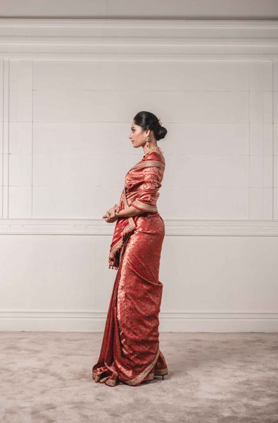 Silk Brocade Ready Saree with Unstitched Blouse Piece