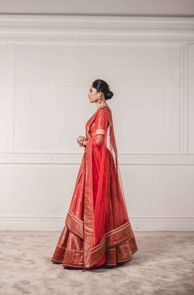 Brocade Lehenga Blouse and Net Dupatta