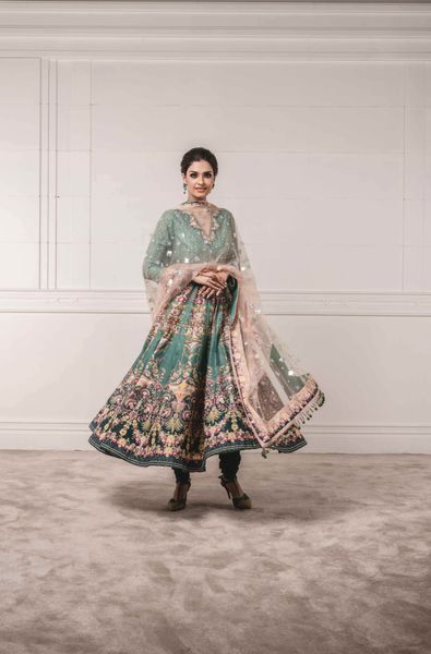 Printed Anarkali with Churidar and Shaded Dupatta