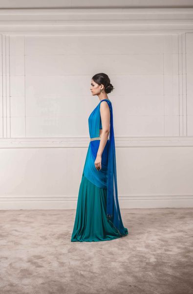 Draped Saree with Chiffon Fluted Blouse