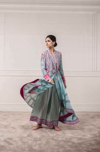 Angrakha Style Printed Jacket with Trouser