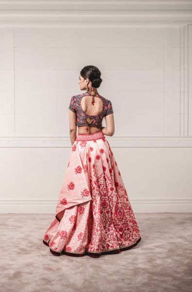 Asymmetric Printed Lehenga with Printed Top Embellished High Neck