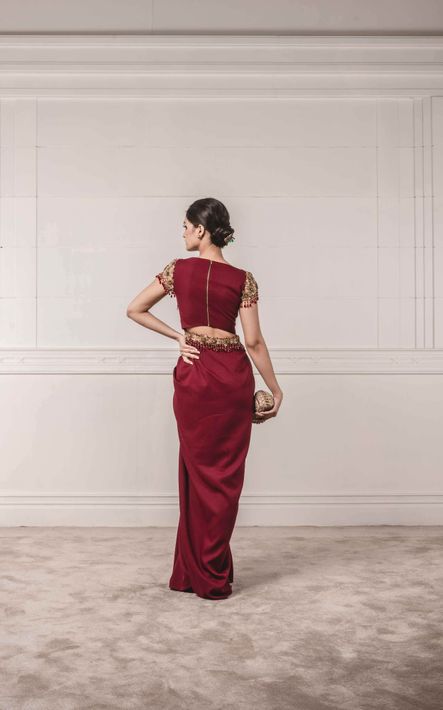 Gown In Double Georgette Fabric with Zardozi Embroidery Details On Sleeves and Waist