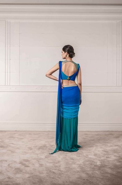 Draped Saree with Chiffon Fluted Blouse