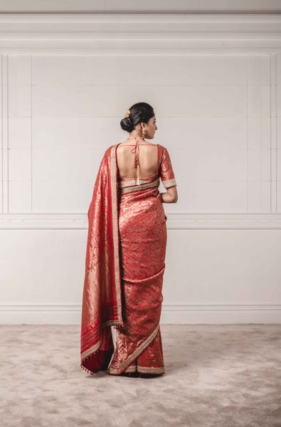 Silk Brocade Ready Saree with Unstitched Blouse Piece