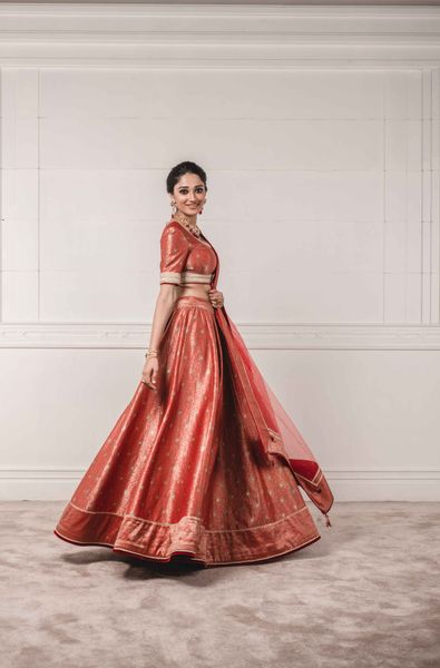Brocade Lehenga Blouse and Net Dupatta