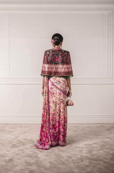 Printed Concept Saree, Paired with Embroidered Cape