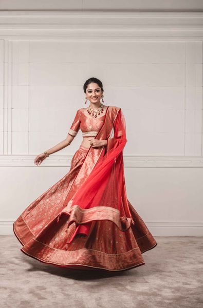 Brocade Lehenga Blouse and Net Dupatta