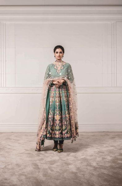 Printed Anarkali with Churidar and Shaded Dupatta