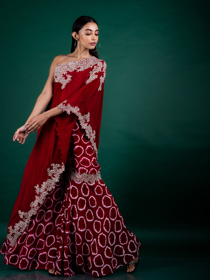 One-shoulder Cape & Gharara Set