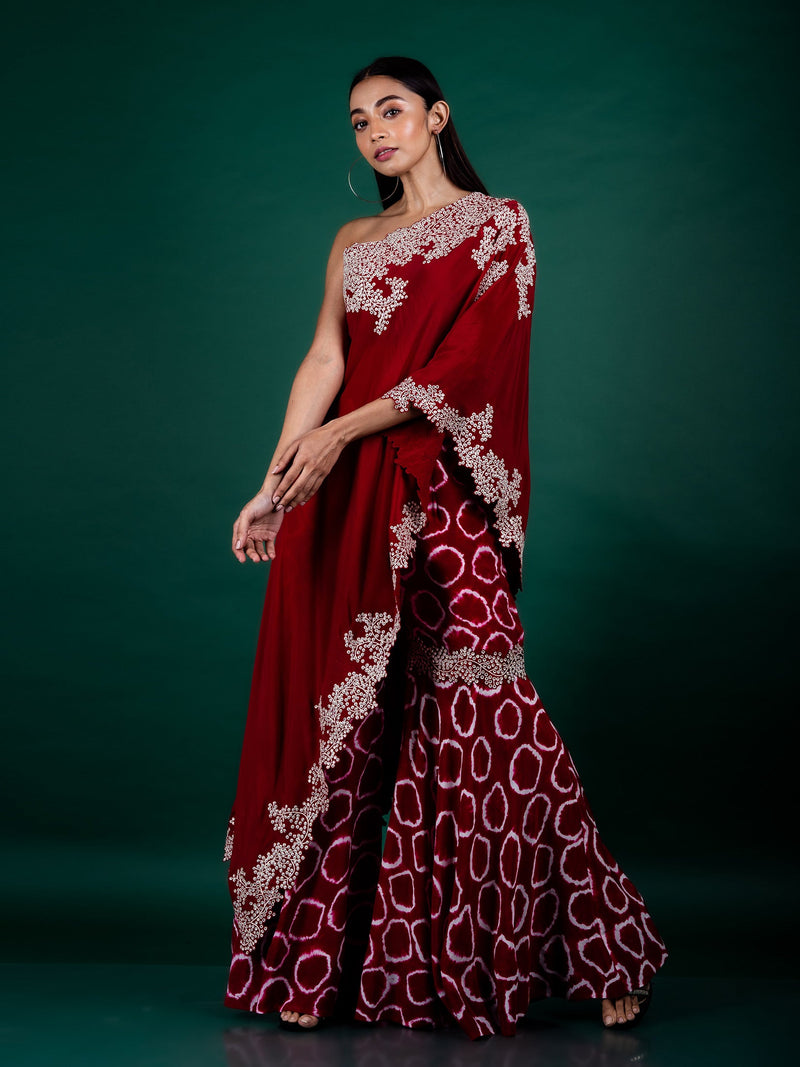 One-shoulder Cape & Gharara Set