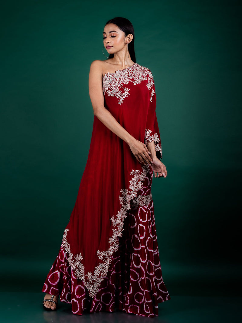 One-shoulder Cape & Gharara Set