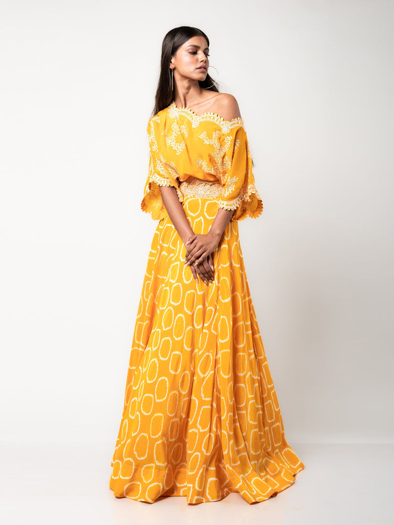 Off-shoulder Top & Lehenga Set