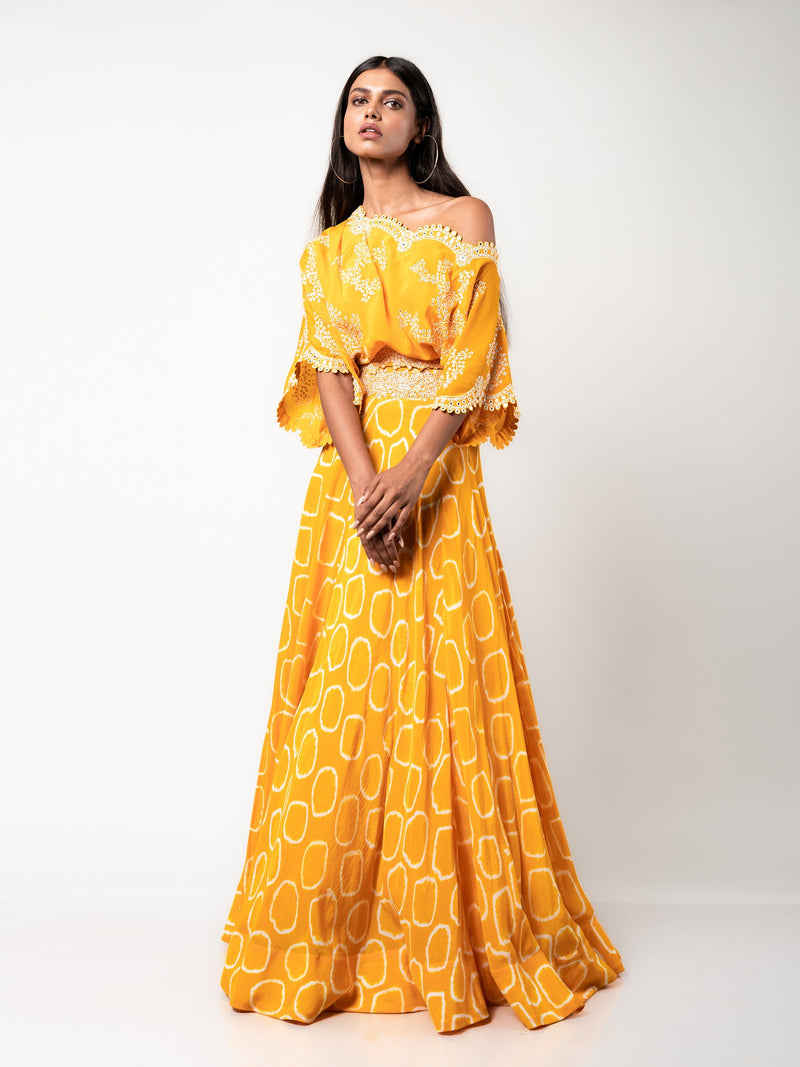 Off-shoulder Top & Lehenga Set