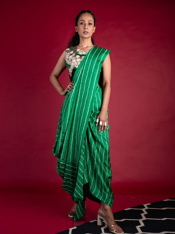 Cowl Sari With French-Knot Blouse Dress