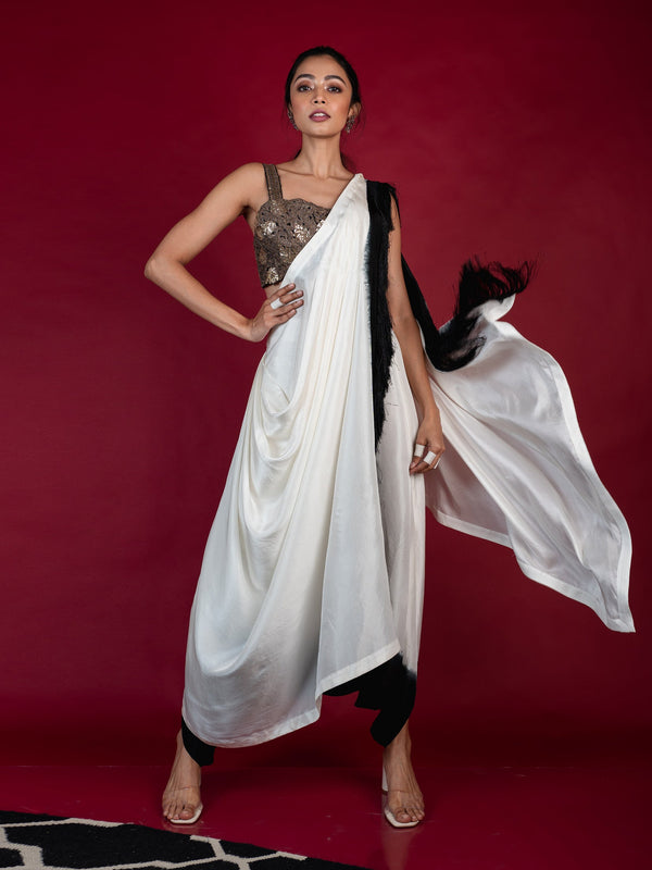 Dhoti Sari With Strappy Blouse Set