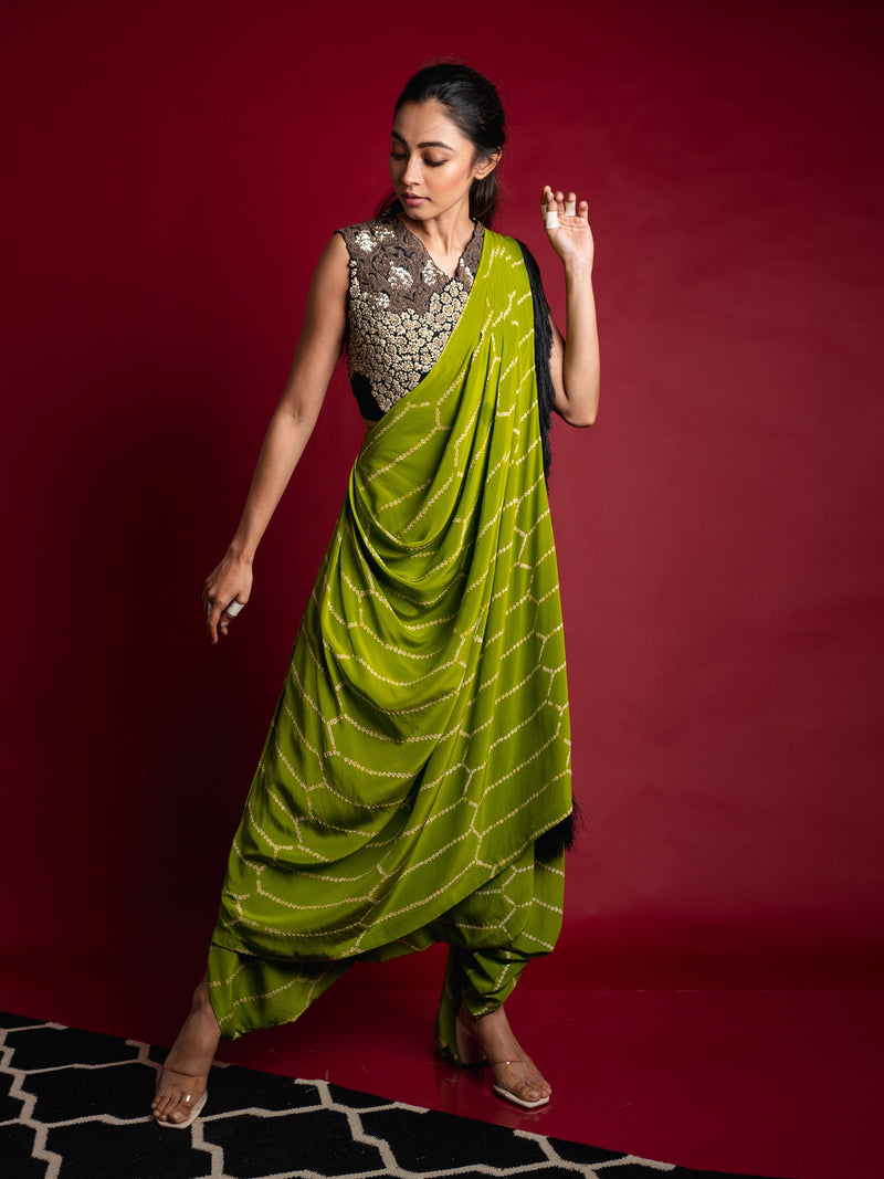 Dhoti Sari With French-Knot Blouse Set