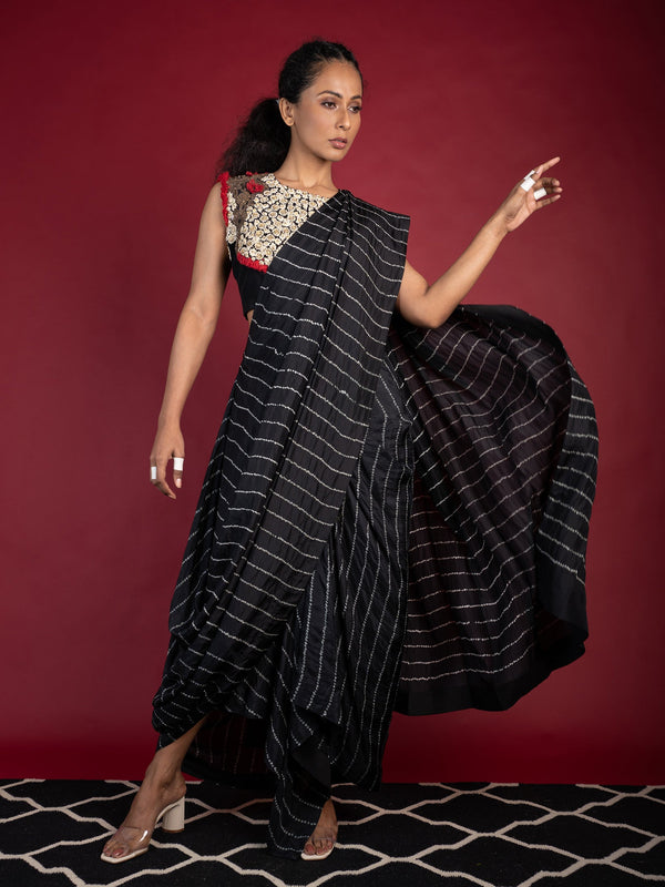 Cowl Sari With French-Knot Blouse Dress