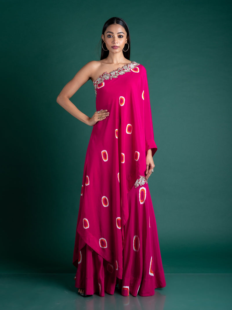 One Shoulder Cape With Gharara Set