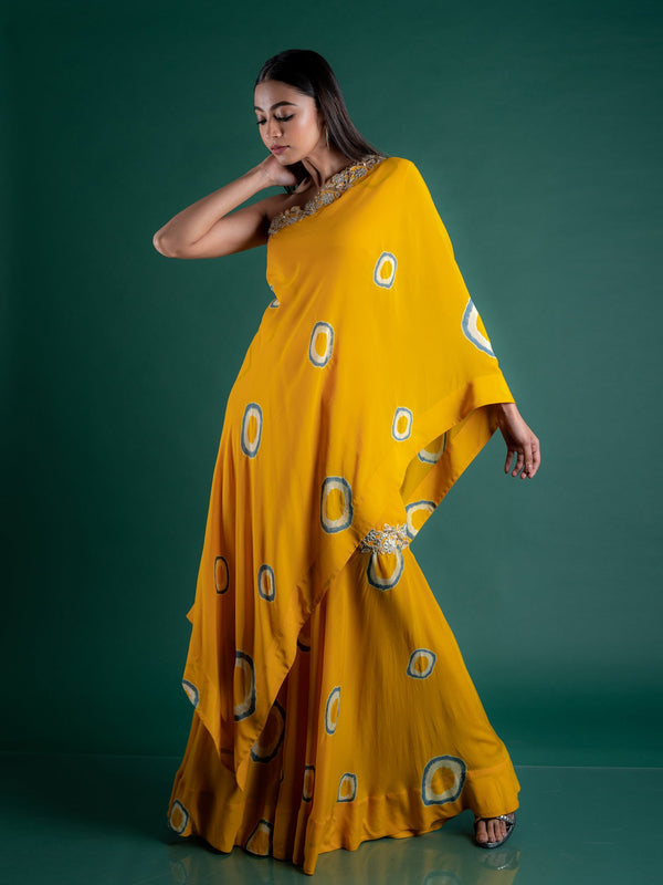 One Shoulder Cape With Gharara Set