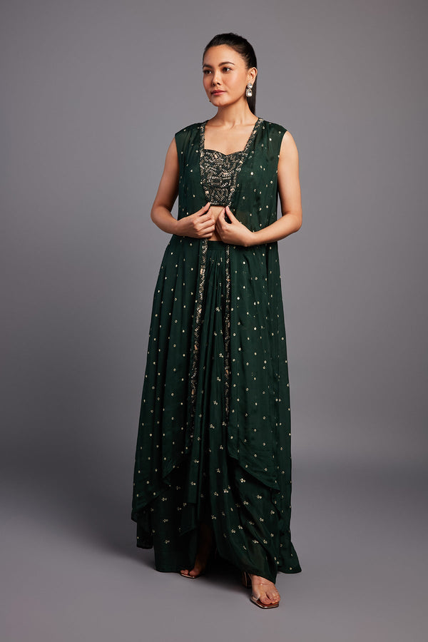 Gul Drape Skirt-Forest Green