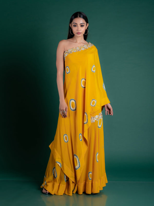 One Shoulder Cape With Gharara Set