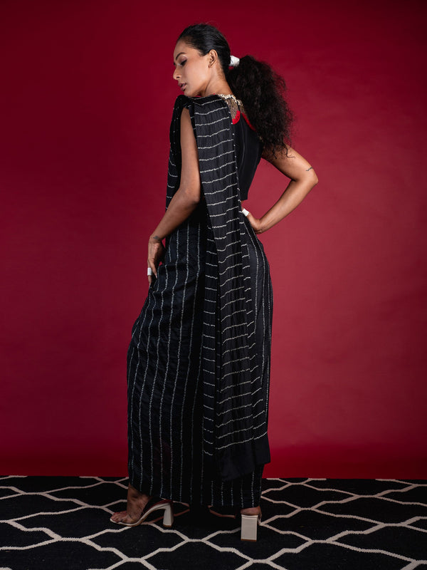 Cowl Sari With French-Knot Blouse Dress