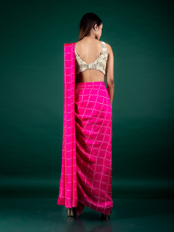 Pre-Draped Cowl Sari & Blouse Set