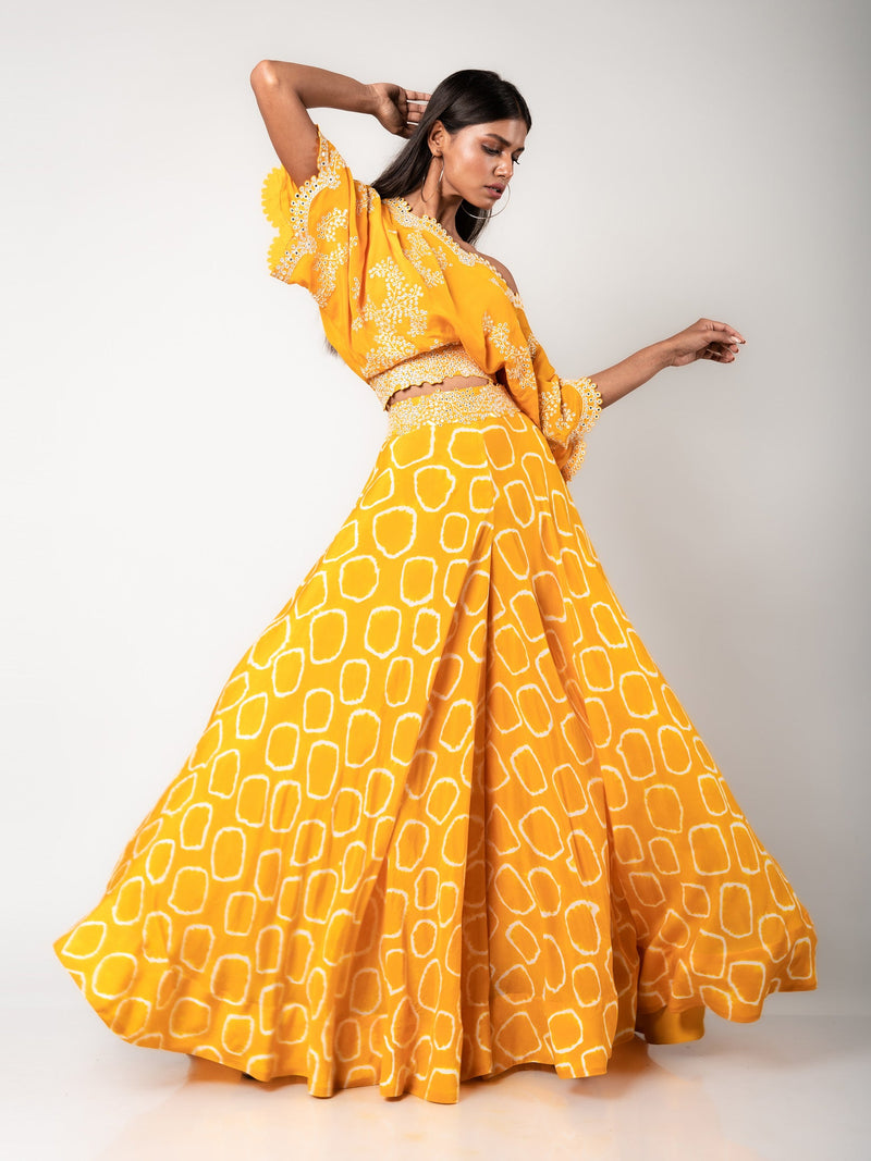 Off-shoulder Top & Circular Pants Set