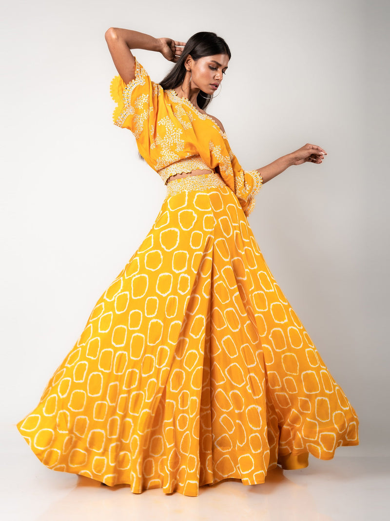 Off-shoulder Top & Lehenga Set