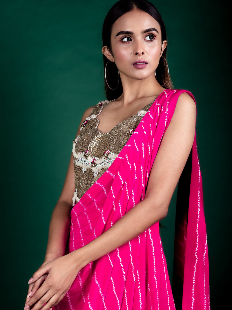 Pre-Draped Cowl Sari & Blouse Set