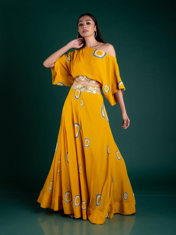 Off-shoulder Top With Lehenga Dress