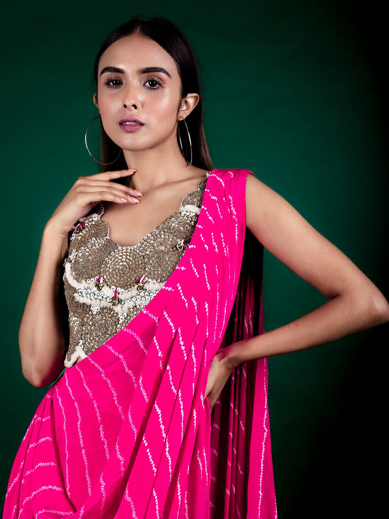 Pre-Draped Cowl Sari & Blouse Set