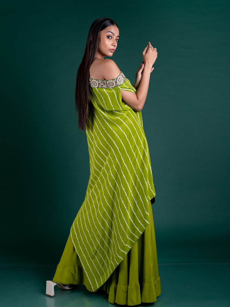 Off-shoulder Cape With Gharara Set