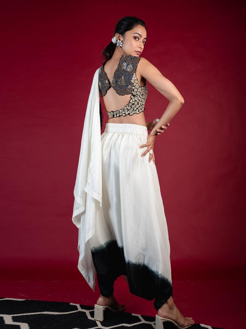 Dhoti Sari With Patchwork Blouse Set