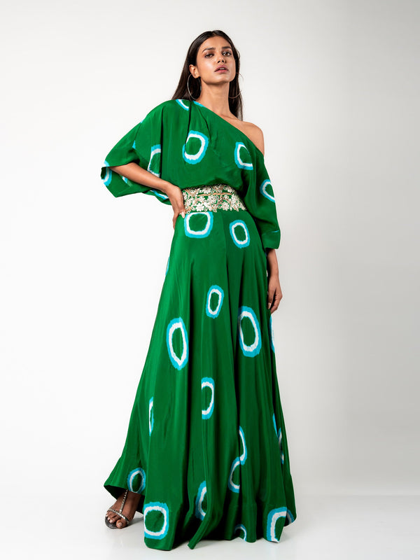 Off-Shoulder Top & Circular Pants Set
