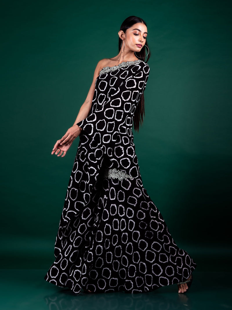 One-Shoulder Cape & Gharara Set