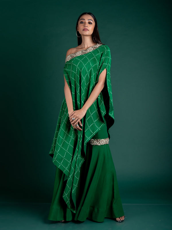 Off-shoulder Cape With Gharara Set