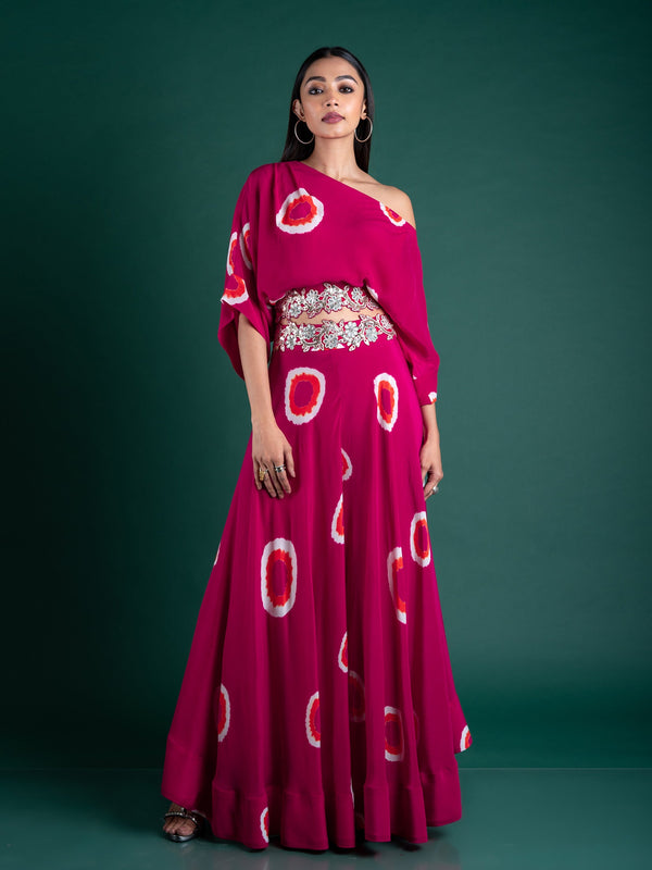 Off-shoulder Top With Cicular Pant Set